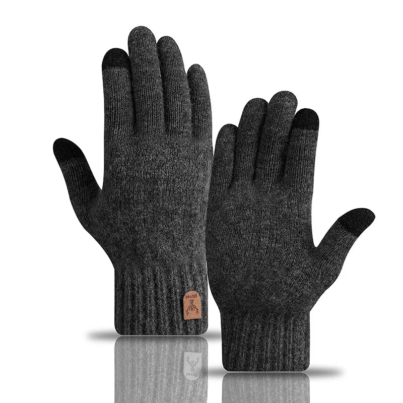 New Men'S Warm Gloves for Winter Touch Screen plus Velvet Thickened Cold-Proof and Warm Wool Knitted Gloves