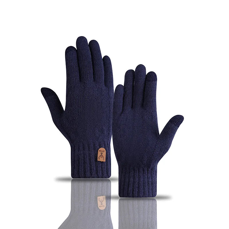 New Men'S Warm Gloves for Winter Touch Screen plus Velvet Thickened Cold-Proof and Warm Wool Knitted Gloves
