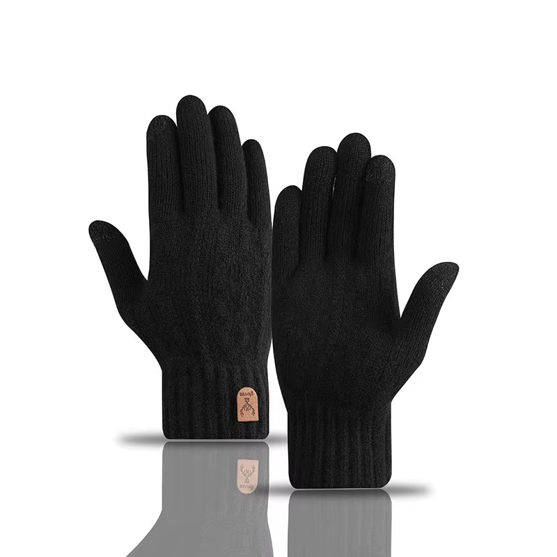 New Men'S Warm Gloves for Winter Touch Screen plus Velvet Thickened Cold-Proof and Warm Wool Knitted Gloves