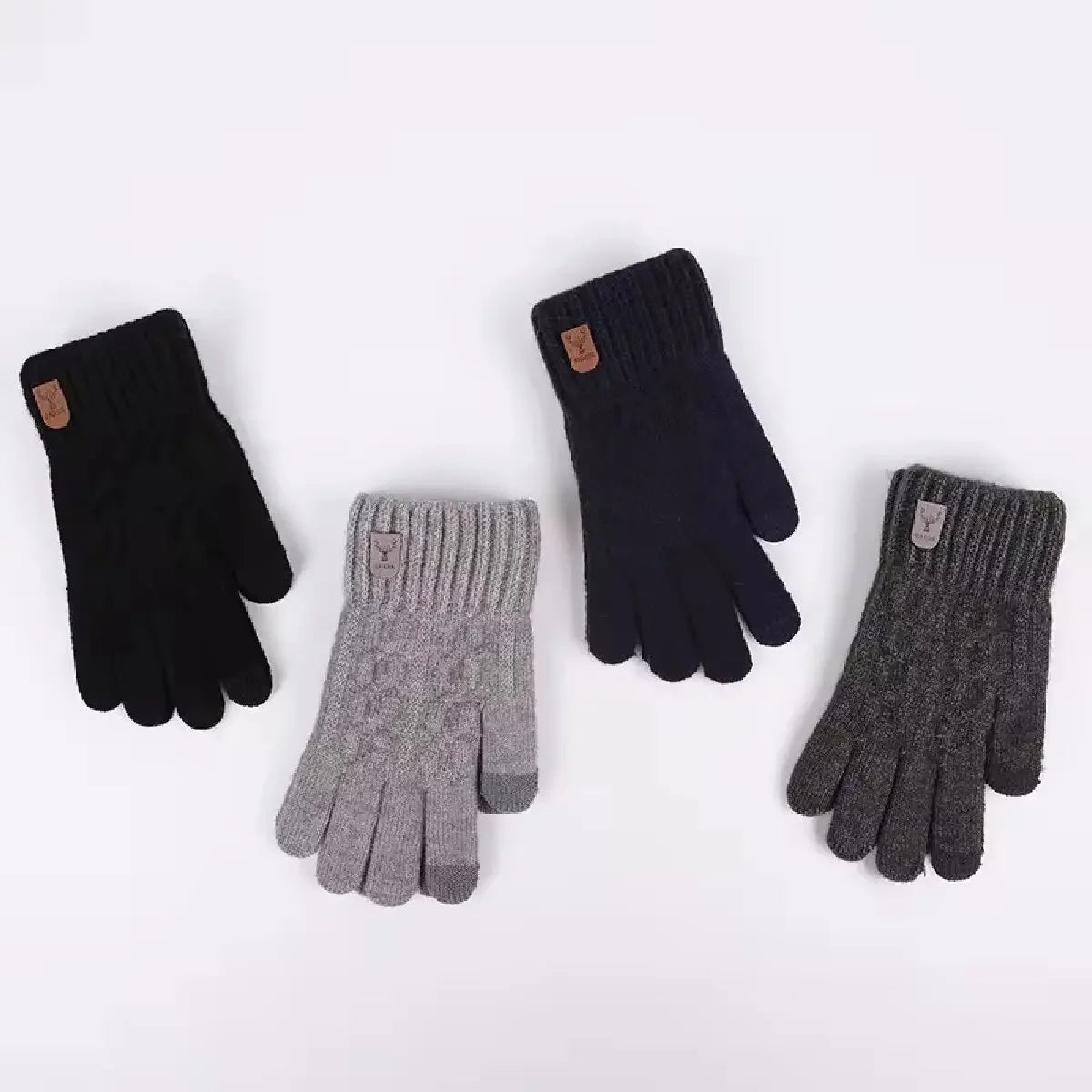 New Men'S Warm Gloves for Winter Touch Screen plus Velvet Thickened Cold-Proof and Warm Wool Knitted Gloves