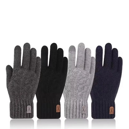 New Men'S Warm Gloves for Winter Touch Screen plus Velvet Thickened Cold-Proof and Warm Wool Knitted Gloves