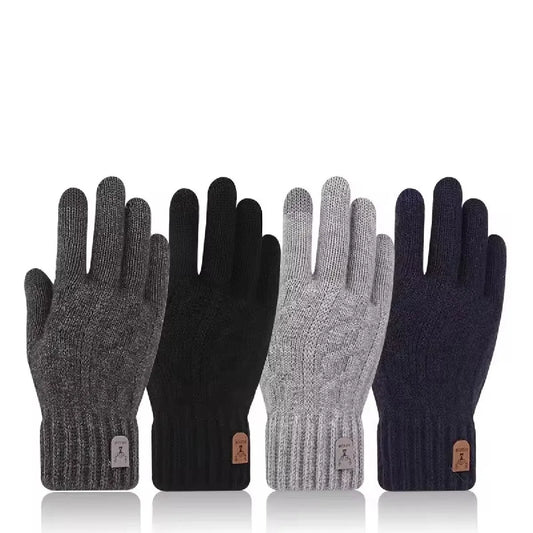 New Men'S Warm Gloves for Winter Touch Screen plus Velvet Thickened Cold-Proof and Warm Wool Knitted Gloves
