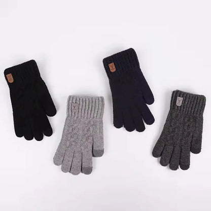New Men'S Warm Gloves for Winter Touch Screen plus Velvet Thickened Cold-Proof and Warm Wool Knitted Gloves